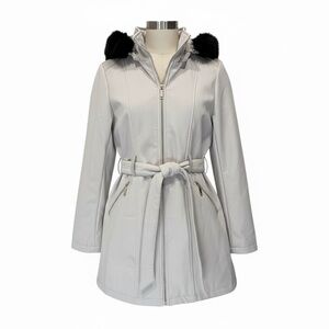 Rebecca Minkoff Coat Cement Gray Hooded Belted Coat long length Medium NWT